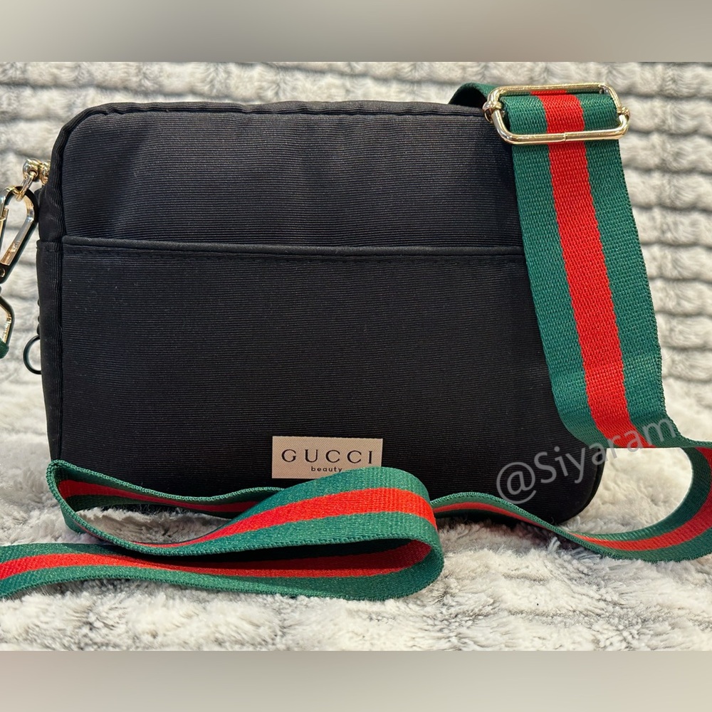 Gucci Black Crossbody Bag with Green and Red Strap